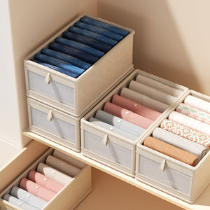 Visible foldable clothes storage box home wardrobe clothing storage – Beige