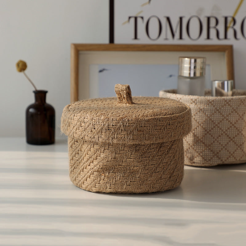 Vintage Organizing Small Miscellaneous Items Storage Basket Porch – Thick Patterned Small Round Bucket With Lid