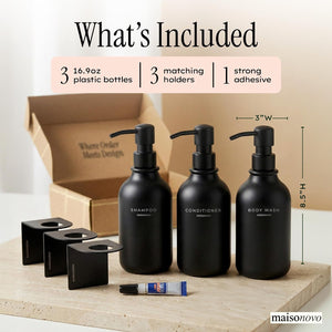 Black Wall-Mounted Shower Dispenser Set – 3 Refillable Bottles