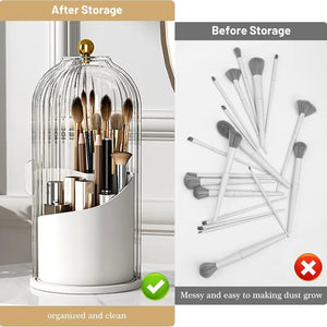 Summerwins Acrylic Rustproof Toothbrush Holder with Cover - 360-Degree Rotation Compact Transparent Door Lid Bathroom Accessories Organizer for Vanity Countertop Storage, 1-Count Rotating Box