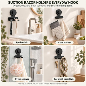 Matte Black Suction Razor Holder – No-Drill Shower Hook