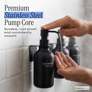 Black Wall-Mounted Shower Dispenser Set – 3 Refillable Bottles