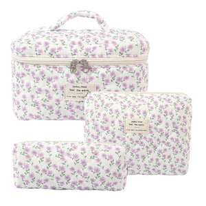 Floral Quilted Travel Cosmetic Bag – Yellow orange flower