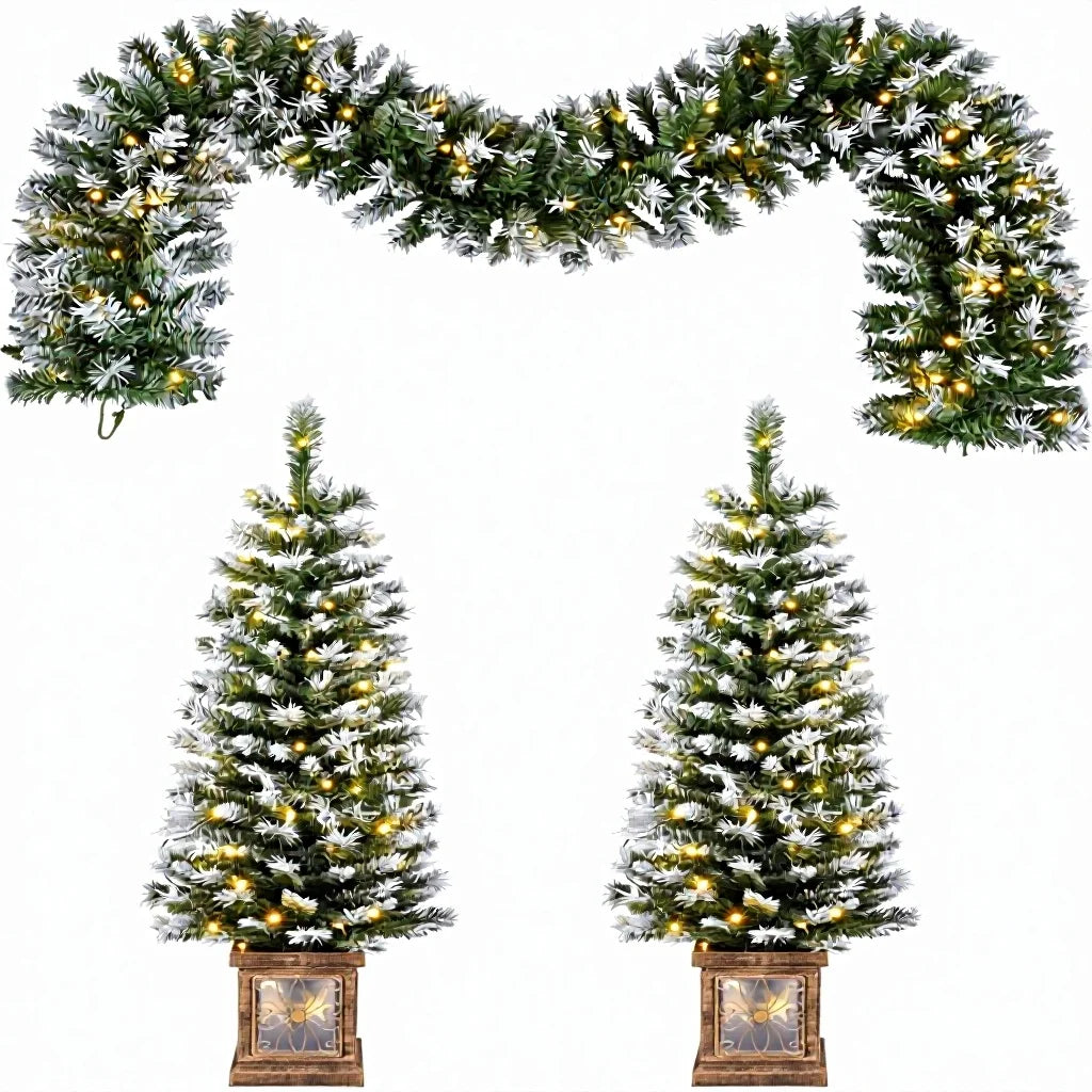 3-Piece Pre-Lit Christmas Wreath and Entrance Tree Set