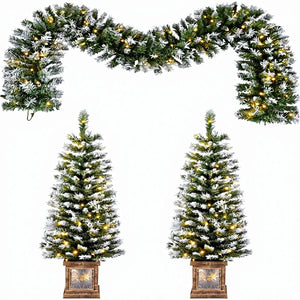 3-Piece Pre-Lit Christmas Wreath and Entrance Tree Set