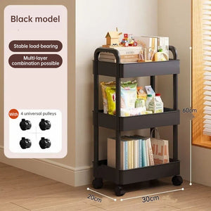 White rolling storage cart. Multifunctional, open shelves for books – Black