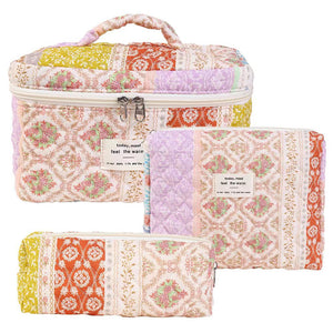 Floral Quilted Travel Cosmetic Bag – Checkered flowers