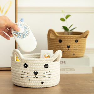 Handwoven Cotton Rope Storage Basket Dirty Clothes Basket Frame – Cat Sky Blue
