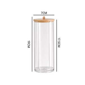 Bamboo cover cotton swab box portable round container cosmetic – alternate view