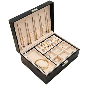 Jewelry Box with Lock Double Layer High Capacity Leather Jewelry – alternate view
