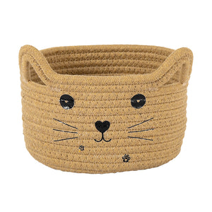 Handwoven Cotton Rope Storage Basket Dirty Clothes Basket Frame – Cat Green