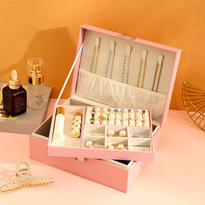 Jewelry Box with Lock Double Layer High Capacity Leather Jewelry – alternate view