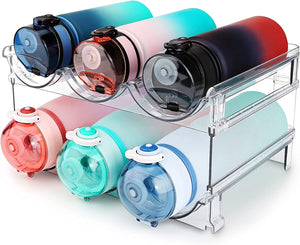 Maximize Your Space with Our Stackable Water Bottle Organizer – 2 Pack! Perfect for Cabinets!