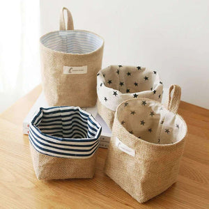 Cotton and Linen Storage Hanging Bag Wall Hanging Behind The Door – Dark Blue Dots