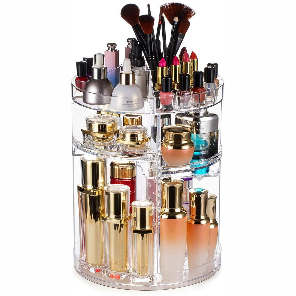 Rotating cosmetic storage box transparent desktop display rack – Transparent -23 CM diameter
