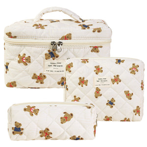 Floral Quilted Travel Cosmetic Bag – Cute bear