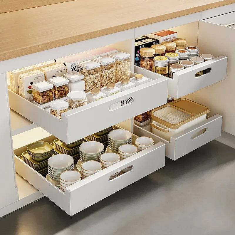 Pull-Out Cabinet Dish Organizer – White 25cm