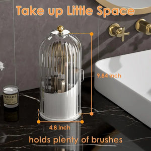 Summerwins Acrylic Rustproof Toothbrush Holder with Cover - 360-Degree Rotation Compact Transparent Door Lid Bathroom Accessories Organizer for Vanity Countertop Storage, 1-Count Rotating Box