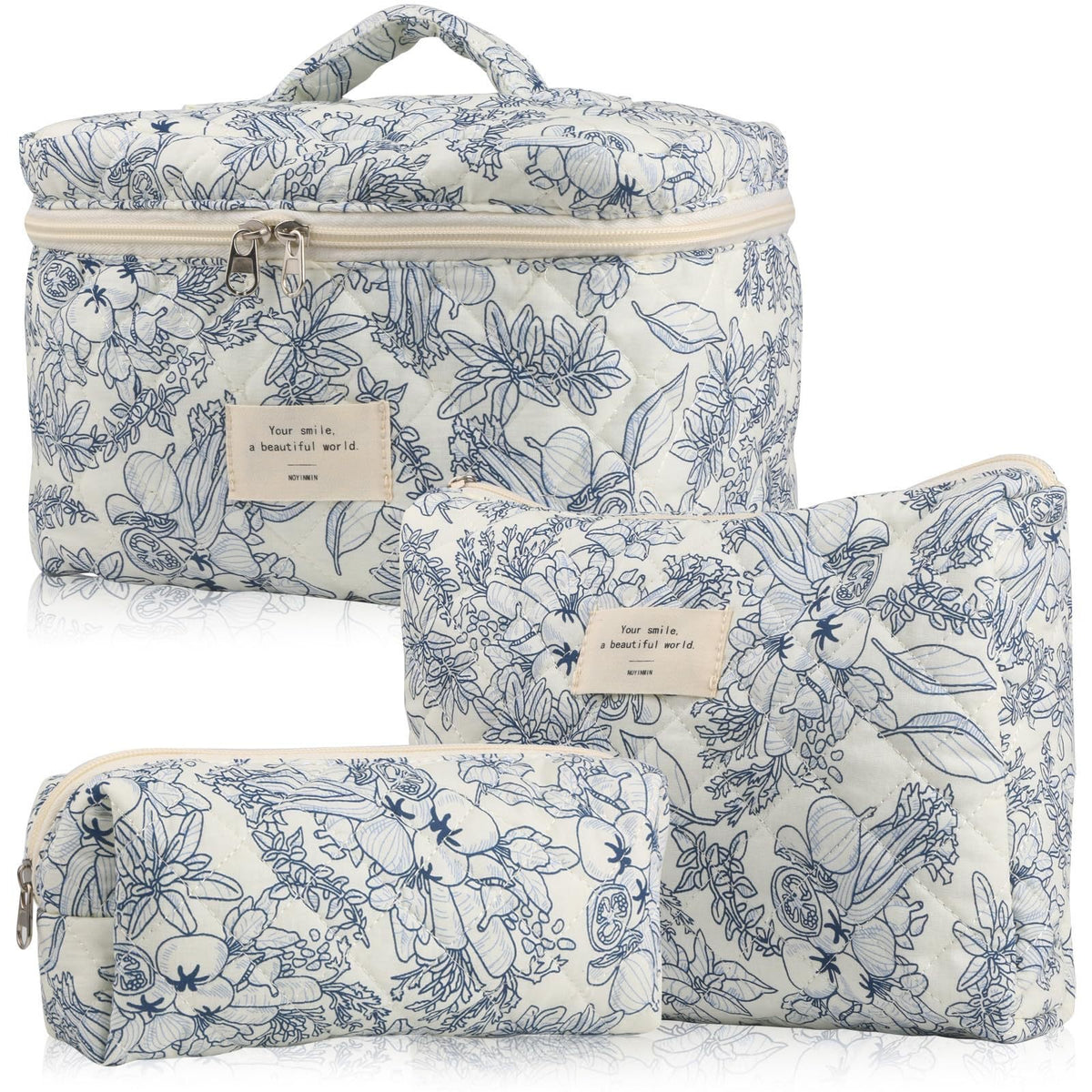 Floral Quilted Travel Cosmetic Bag – White orchid