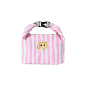 New Pink Striped Strawberry Cat Insulated Cute Lunch Handbag Large – alternate view