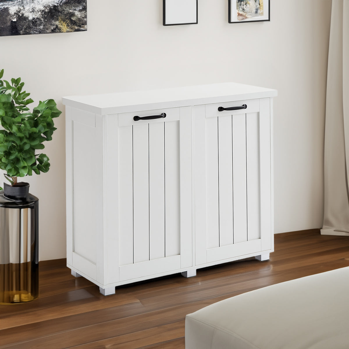 Dual-Compartment Tilt-Out Waste Cabinet – White