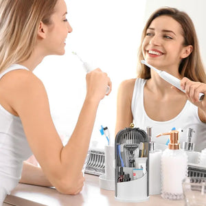 Summerwins Acrylic Rustproof Toothbrush Holder with Cover - 360-Degree Rotation Compact Transparent Door Lid Bathroom Accessories Organizer for Vanity Countertop Storage, 1-Count Rotating Box