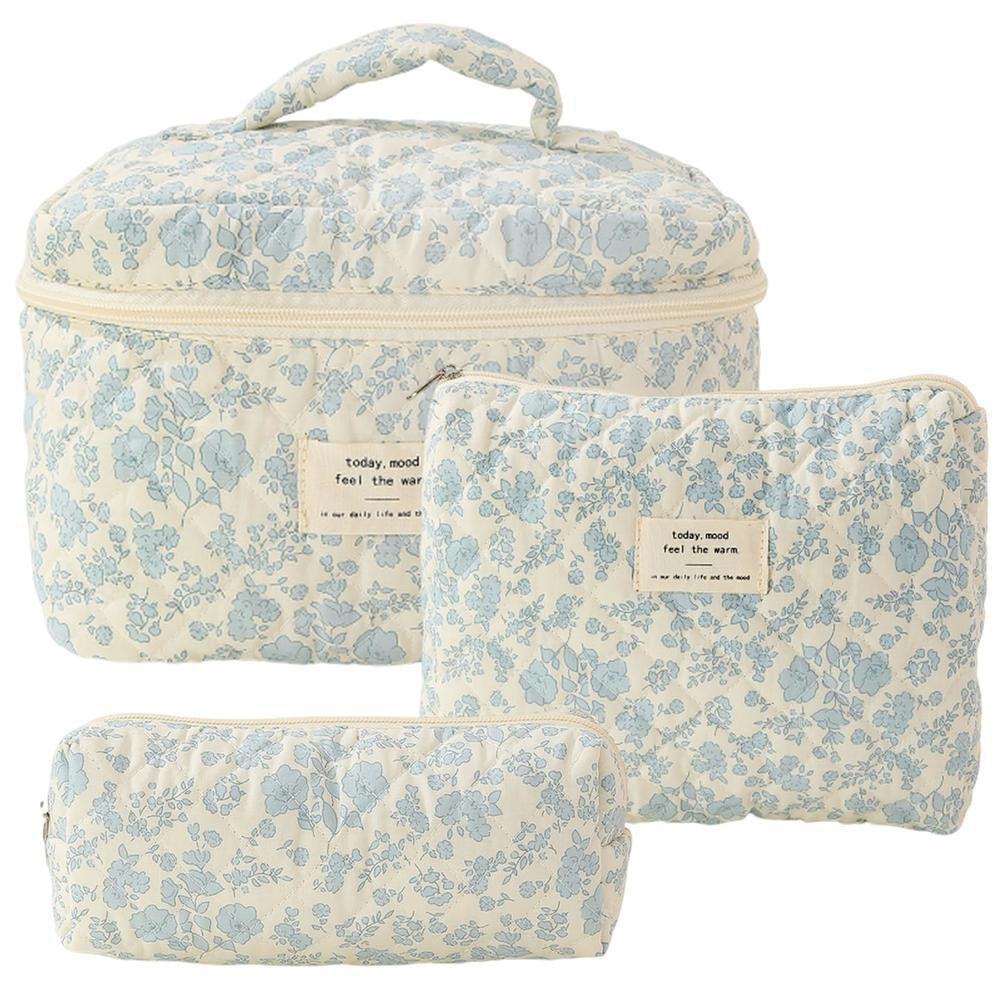 Floral Quilted Travel Cosmetic Bag – White orchid