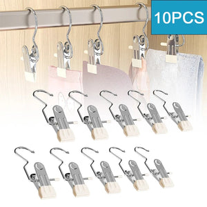 10pcs Stainless Steel Clothespins Laundry Clothes Pegs With Hook – Cream
