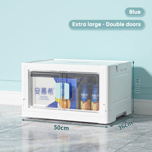 Folding Storage Box Transparent Double Door With Wheels Household – alternate view