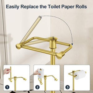 Adjustable Freestanding Toilet Paper Holder – Brushed Gold