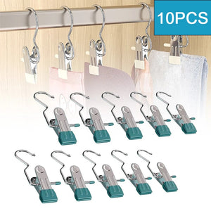 10pcs Stainless Steel Clothespins Laundry Clothes Pegs With Hook – Blackish green