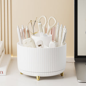 Home desktop rotatable dustproof large capacity pen holder storage – Cream