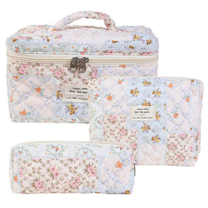 Floral Quilted Travel Cosmetic Bag – Yellow orange flower