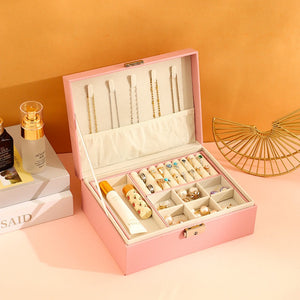 Jewelry Box with Lock Double Layer High Capacity Leather Jewelry – alternate view