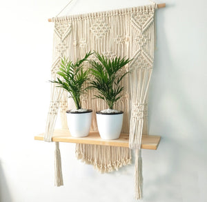 Macrame Plant Hanger with Shelf Rope Planter Pot Basket Hanger – alternate view