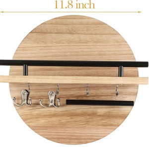 Round Wood Entryway Shelf with Key Hooks – alternate view