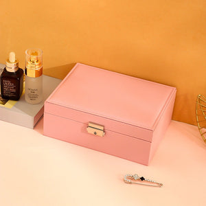 Jewelry Box with Lock Double Layer High Capacity Leather Jewelry – alternate view