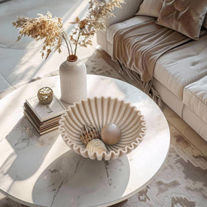 Beige Ruffle Decorative Bowl – 10″ Artificial Stone