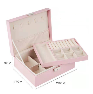Jewelry Box with Lock Double Layer High Capacity Leather Jewelry – Black