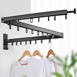 Retractable Cloth Drying Rack Folding Clothes Hanger Wall Mount – 1 rod white 6 hook
