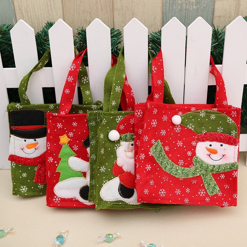 New Year Xmas Gifts Santa Claus Snowman Candy Bags Hangable Pouch Handbag Merry Christmas Storage Package Container Organizer