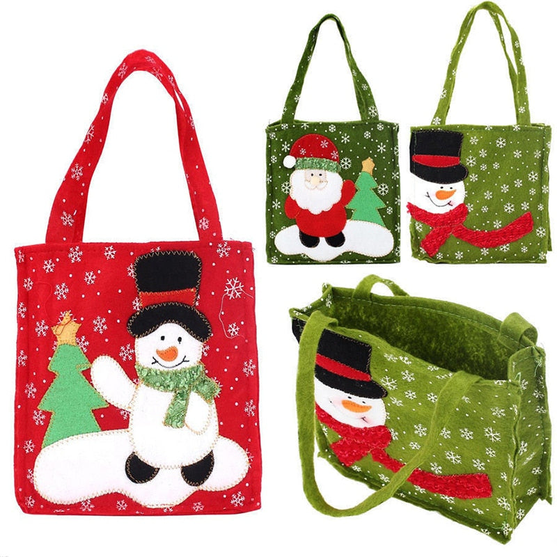 New Year Xmas Gifts Santa Claus Snowman Candy Bags Hangable Pouch Handbag Merry Christmas Storage Package Container Organizer