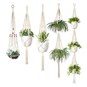 Macrame Plant Hanger Set Of 5 Indoor Wall Hanging Planter Basket – White