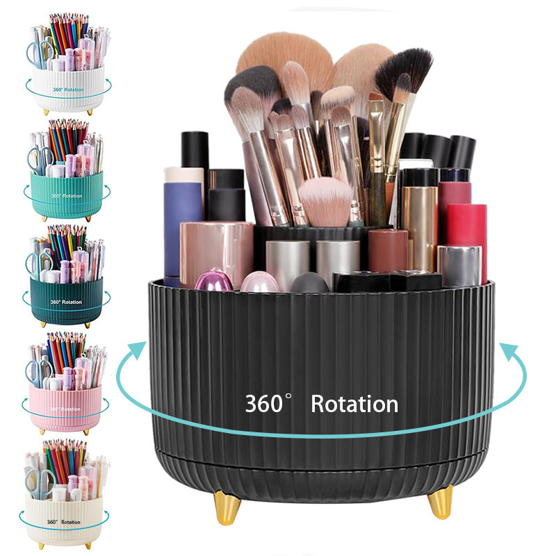 Home desktop rotatable dustproof large capacity pen holder storage – White