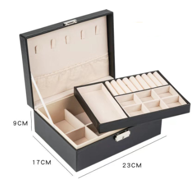 Jewelry Box with Lock Double Layer High Capacity Leather Jewelry – White