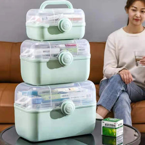Large Capacity Family Medicine Organizer Box Portable First Aid Kit – Green M