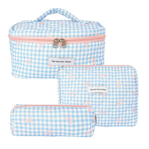 Floral Quilted Travel Cosmetic Bag – Checkered flowers