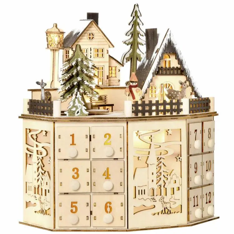 Wooden Village Scene 24 Days Countdown Christmas Music Advent Calendar With Lights Christmas Gift