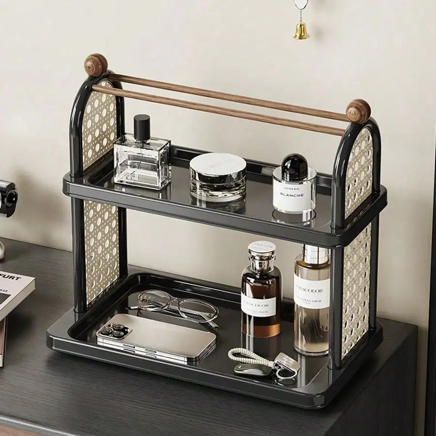 2-Tier Vintage Rattan Removable Storage Rack