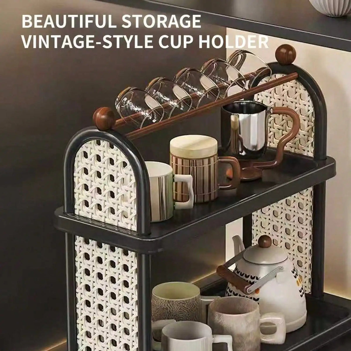 2-Tier Vintage Rattan Removable Storage Rack